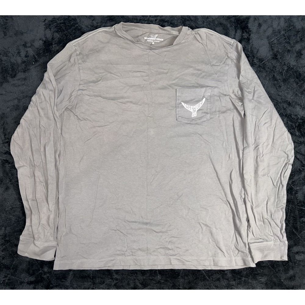 Vineyard Vines Whale Tail Gray Long Sleeve Pocket T-Shirt Mens Medium 788